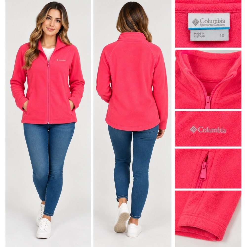 Columbia Fleece Jacket Womens 1X Pink Sporty Chic Gorpcore Full Zip Mock Neck